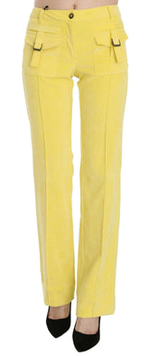 Just Cavalli Yellow Corduroy Mid Waist Straight Trousers Pants -   -  Just Cavalli.